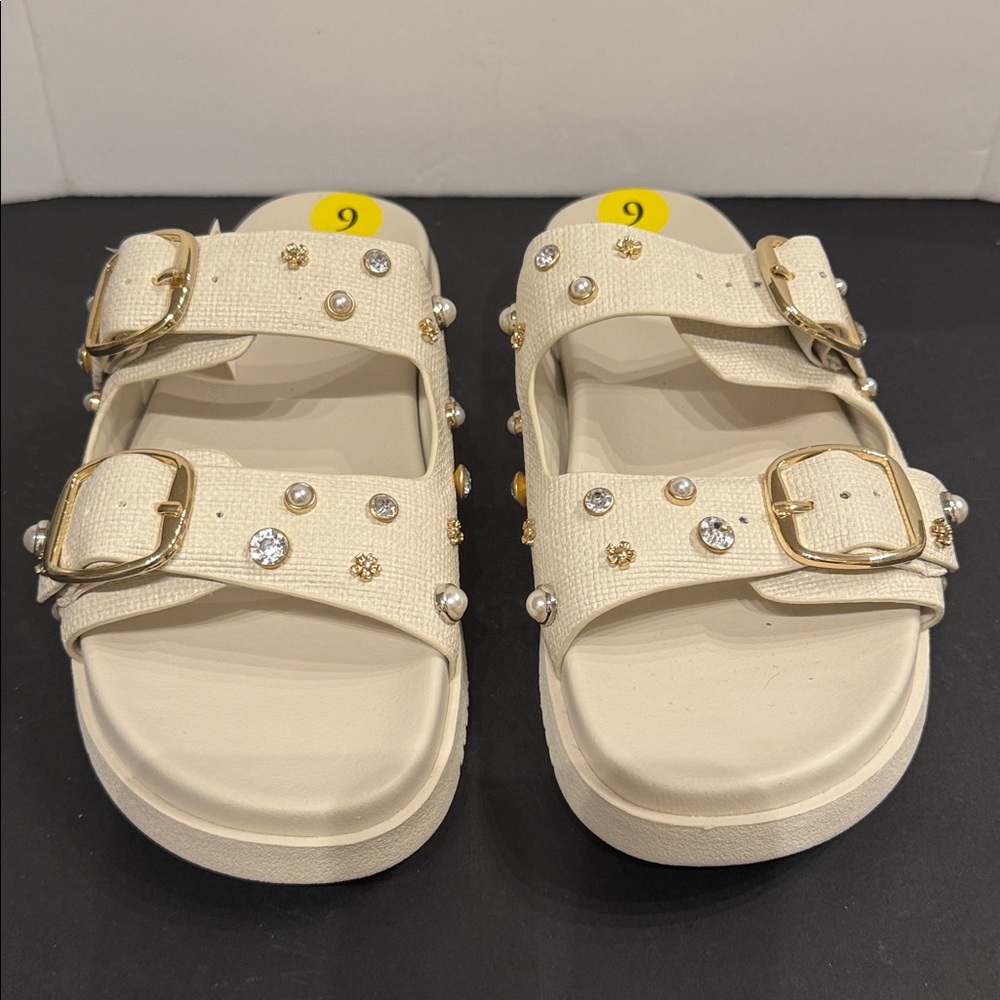 Aldo Beige Embellished Slide Studded Sandals- NWT-FINAL PRICE! size 9 - Picture 2 of 14